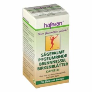 Kapselverpackung mit Sägepalme, Pygeumrinde, Brennnessel und Birkenblätter für Blase und Prostata.