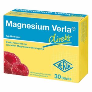 Verpackung von Magnesium Verla in Himbeer-Geschmack, direkt Granulat zur Magnesium-Versorgung.