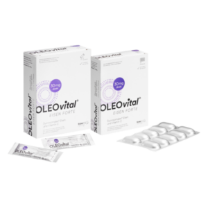 Zwei Packungen OLEOvital Eisen Forte mit Weisheiten und einem Blister mit Kapseln, die Eisen und Vitamin C enthalten.