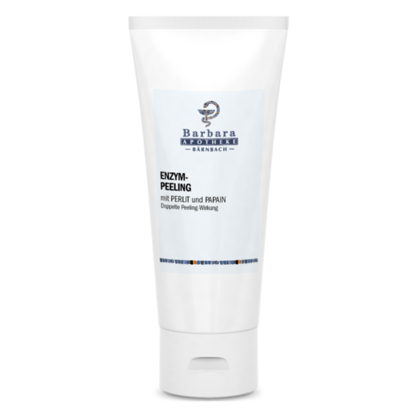 Tube mit Enzym-Peeling aus der Barbara Apotheke, enthält Perlit und Papain für doppelte Peeling-Wirkung.