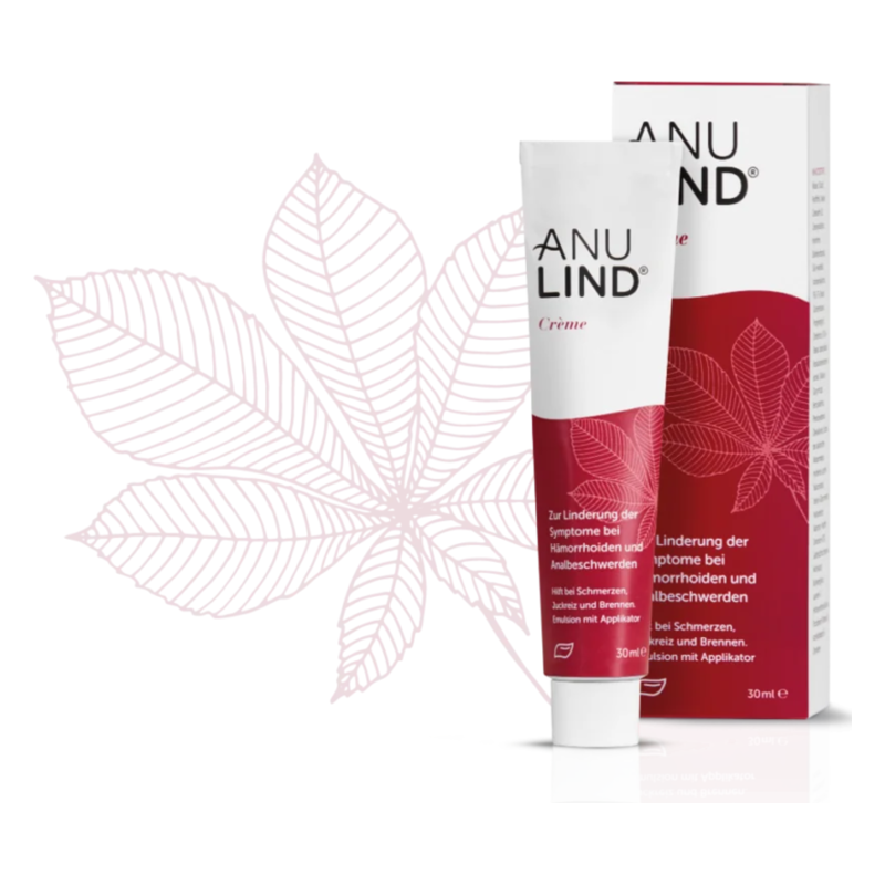 anulind_creme-2025.png Röhrchen und Verpackung der ANULIND Creme zur Linderung von Hämorrhoiden und Analsymptomen.