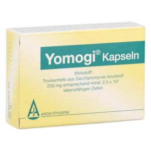Verpackung von Yomogi Kapseln mit Informationen über den Wirkstoff und Hersteller.