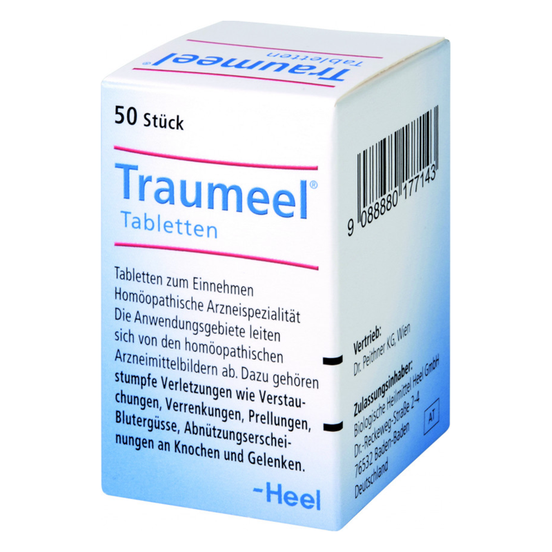 Traumeel_Tabletten_2025.png Packung mit Traumeel-Tabletten für die homöopathische Behandlung von Verletzungen und Verstürzen