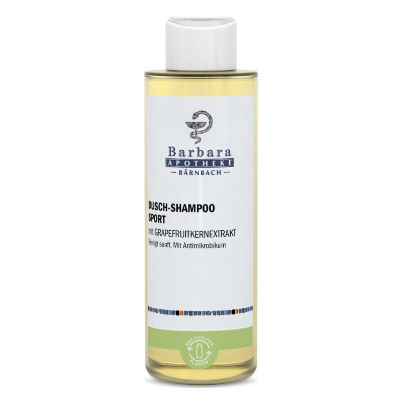 8063075_Duschshampoo_Sport_300ml.png Flasche Dusch-Shampoo Sport mit Grapefruitkernextrakt, steht auf weißem Hintergrund.
