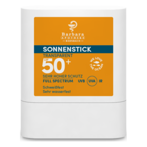 Sonnenstick mit hohem Lichtschutzfaktor (LSF 50+), transparent, wasserfest und schweißfest, von Barbara Apotheke.